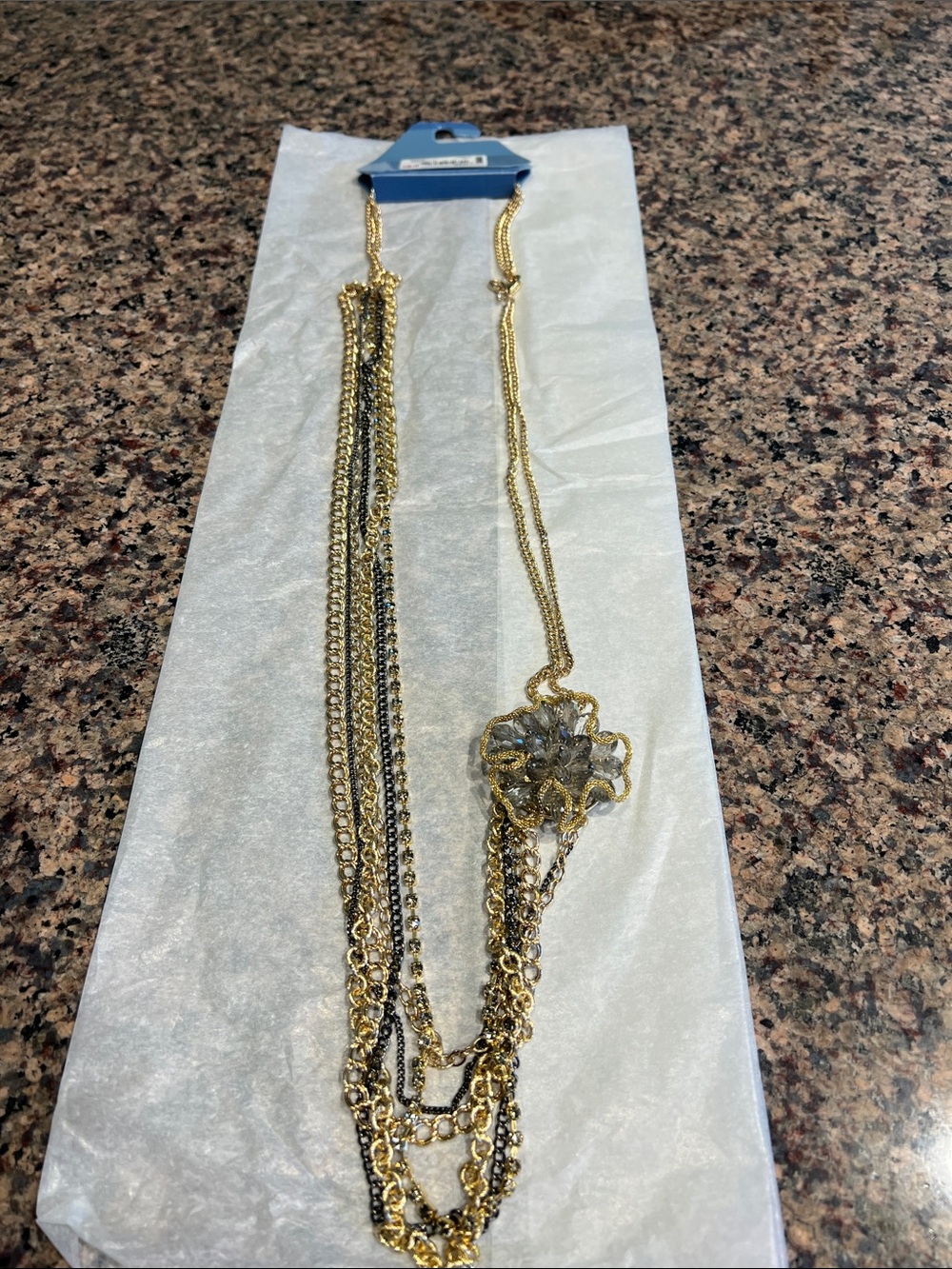 Simply Vera Vera Wang Gold / Pewter Multi-Chain Necklace with Flower Pendant